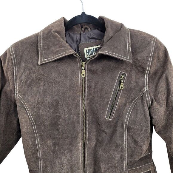 Vintage 80s Forenza Jacket Leather Western Cowgirl Cinched Waist Zip Up Brown S - Picture 6 of 13